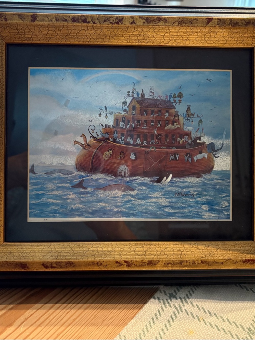 Framed Nautical Noah’s Ark Art Print in Blue and Brown